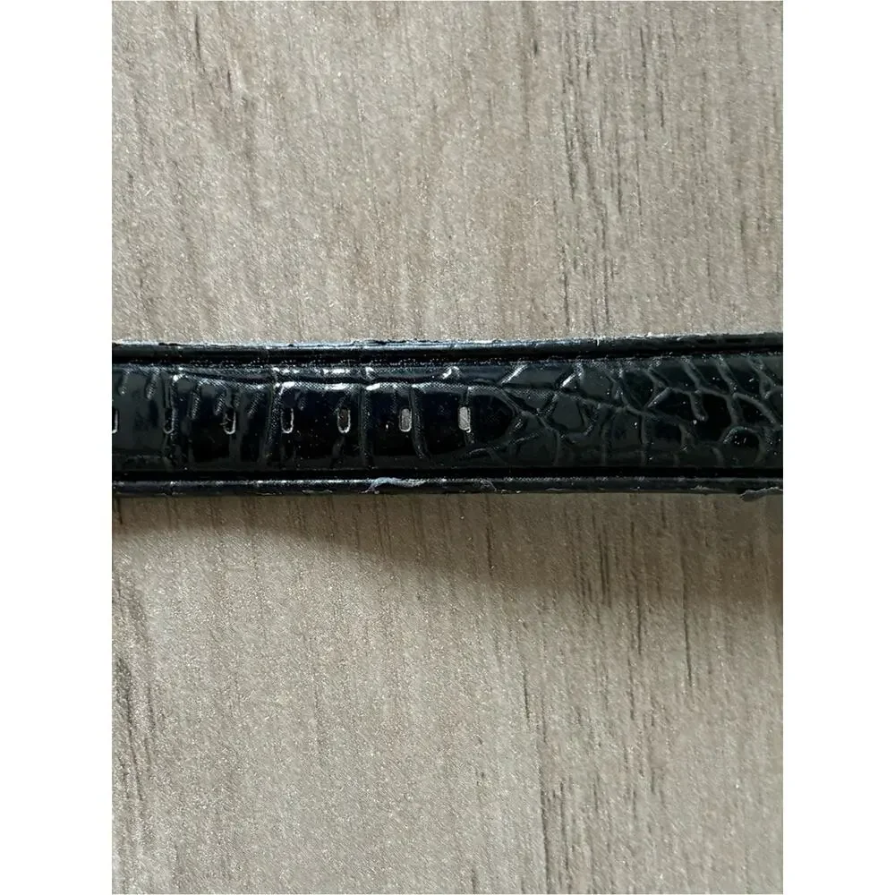 George Crystal Bezel Moon Phase Watch Black Croc Strap Silver Tone Quartz